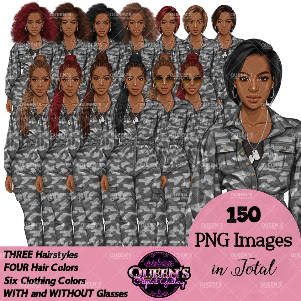 Military Female Soldier | Military Women Clipart | Female Soldier PNG Bundle | Veteran's Day Illustration