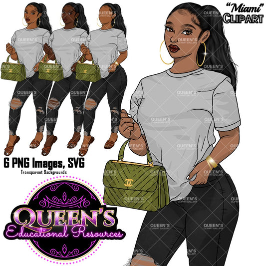 Black Woman Clipart PNG | Fashion Girl Clipart | African American Woman PNG | Trendy Woman Illustration