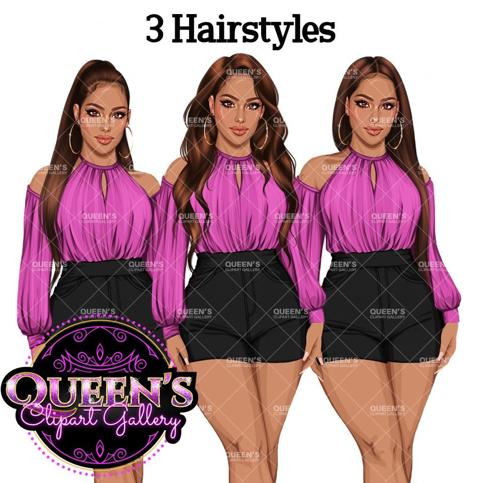 Fashion Woman Clipart Bundle | Black Woman and White Woman Clipart | Girl Boss Fashion PNG Bundle | Fashion Girl Illustration