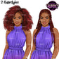 Black woman fashion clipart featuring African American women with red natural curly hair and long red braids wearing purple formal high-neck jumpsuits with transparent backgrounds.