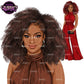 Afro woman clipart PNG featuring a stylish Black woman with natural curly hair, elegant formal high-neck jumpsuit, clutch purse, close-up and full-body illustrations with transparent backgrounds.