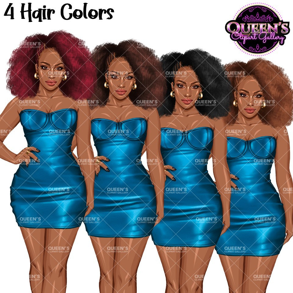 Leather Dress Woman Clipart Bundle | Black Woman and White Woman Clipart | Fashion Woman PNG | Curvy Woman Clipart | Fashion Girls