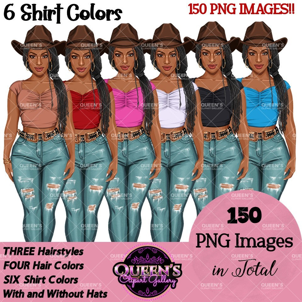 Fashion Woman Clipart Bundle PNG | Cowgirl Woman Clipart | Western Fashion Girls | Denim Fashion Illustration