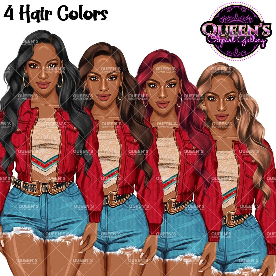 Country Girl Clipart Bundle PNG | Cowgirl Woman Clipart Bundle | Western Fashion Women PNG | Afro and White Cowgirl Clipart