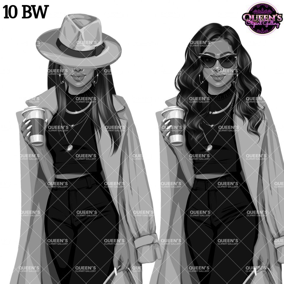 Woman Clipart | Fashion Woman Clipart | Fashion Woman Clipart | Coffee Woman PNG | Trench Coat Girl Clipart | Coffee Illustration