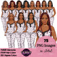 African American pajama girl clipart PNG featuring a stylish black woman in heart print white sleepwear with multiple hairstyles, hair colors, pajama color variations, and transparent background. Black Woman clipart PNG, modern female illustration for planners, websites, educational resources, and commercial use.