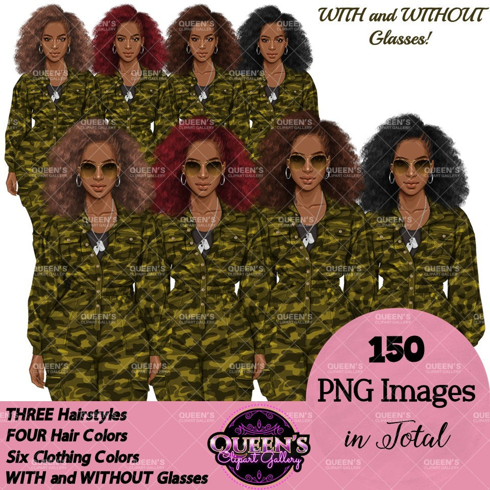 Military Female Soldier | Military Women Clipart | Female Soldier PNG Bundle | Veteran's Day Illustration
