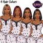 African American black pajama girl clipart PNG featuring a stylish woman in heart print white sleepwear with bob hairstyle in four hair colors and transparent background. Woman clipart PNG, modern female illustration for planners, websites, educational resources, and commercial use. 