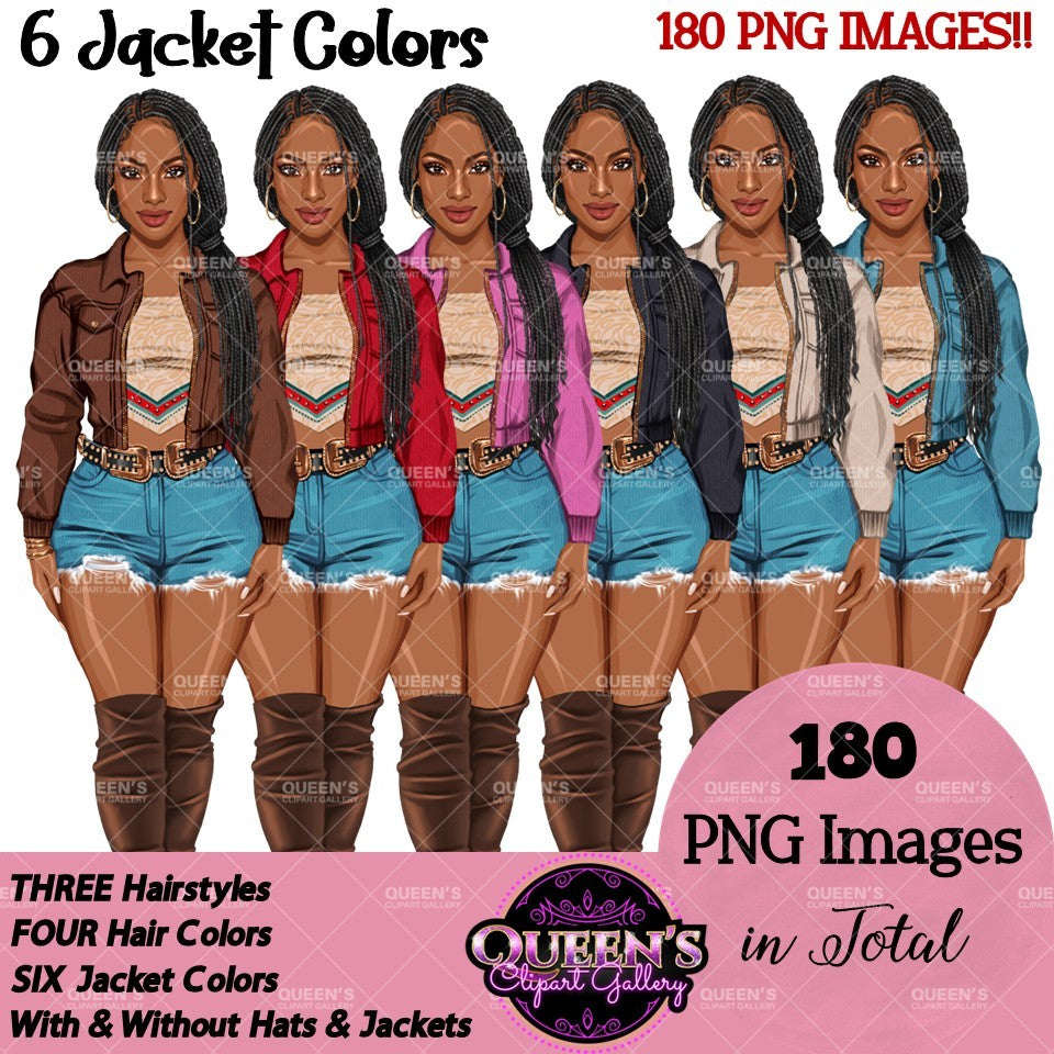 Country Girl Clipart Bundle PNG | Cowgirl Woman Clipart Bundle | Western Fashion Women PNG | Afro and White Cowgirl Clipart