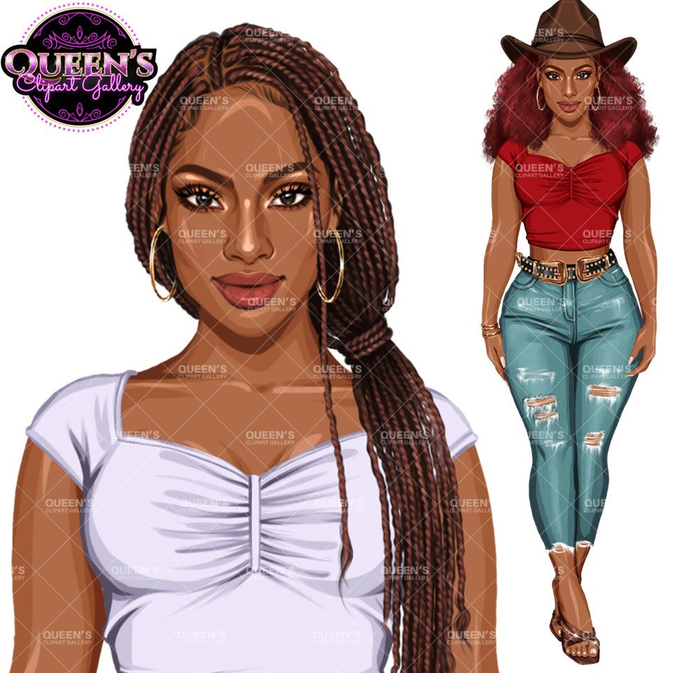 Fashion Woman Clipart Bundle PNG | Cowgirl Woman Clipart | Western Fashion Girls | Denim Fashion Illustration