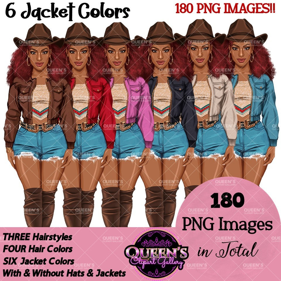 Country Girl Clipart Bundle PNG | Cowgirl Woman Clipart Bundle | Western Fashion Women PNG | Afro and White Cowgirl Clipart