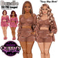 A digital clipart bundle preview featuring four illustrated African American and Non-African American women modeling matching brown faux-fur crop top and shorts sets in pink and brown tones, with transparent backgrounds