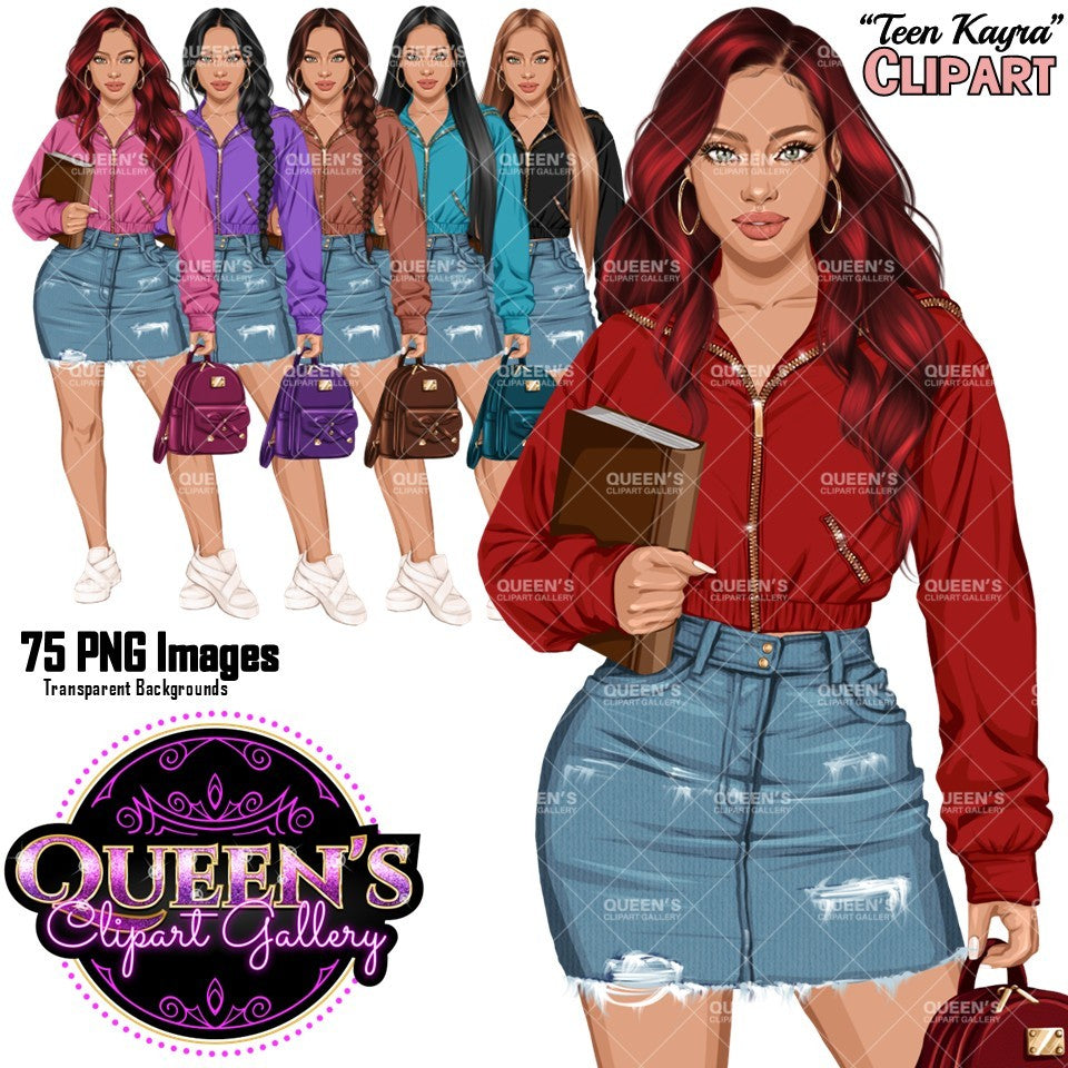 High School Teen Girl Clipart PNG | Diverse Teen Girls Clipart | Fashion Teen Girls | School Girl Graphics | Teenager PNG