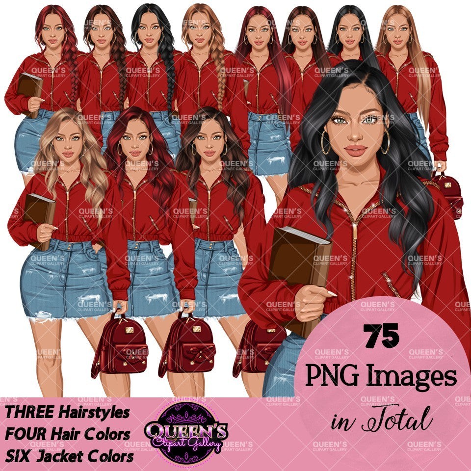 High School Teen Girl Clipart PNG | Diverse Teen Girls Clipart | Fashion Teen Girls | School Girl Graphics | Teenager PNG