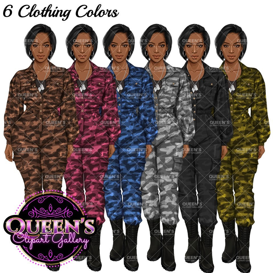 Military Female Soldier | Military Women Clipart | Female Soldier PNG Bundle | Veteran's Day Illustration