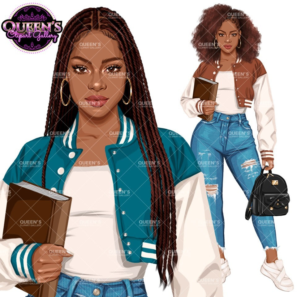 Teen Girl Clipart PNG | High School Girl Clipart | Diverse Teen Student Illustrations | Fashion Teen Girl