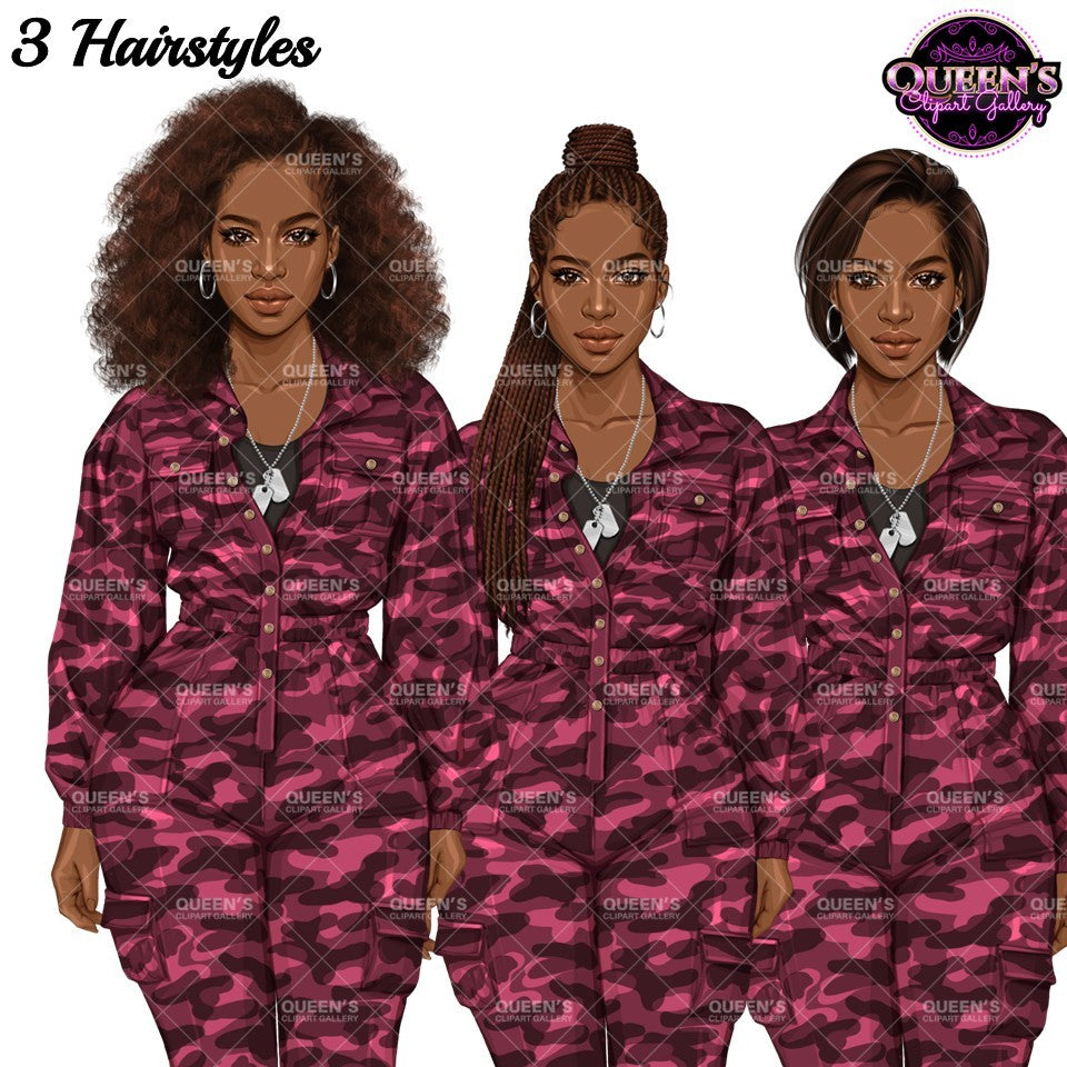Military Female Soldier | Military Women Clipart | Female Soldier PNG Bundle | Veteran's Day Illustration