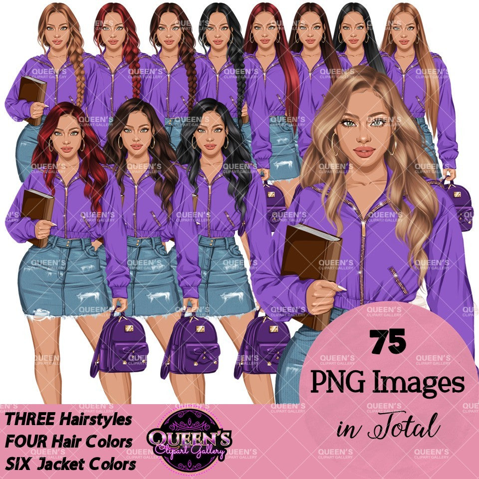 High School Teen Girl Clipart PNG | Diverse Teen Girls Clipart | Fashion Teen Girls | School Girl Graphics | Teenager PNG