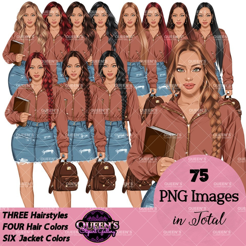 High School Teen Girl Clipart PNG | Diverse Teen Girls Clipart | Fashion Teen Girls | School Girl Graphics | Teenager PNG