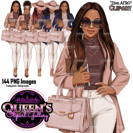 Planner girl clipart, Afro girl clipart, Lady boss clipart, Girl boss clipart, Fashion girl, African American woman, Business woman clipart