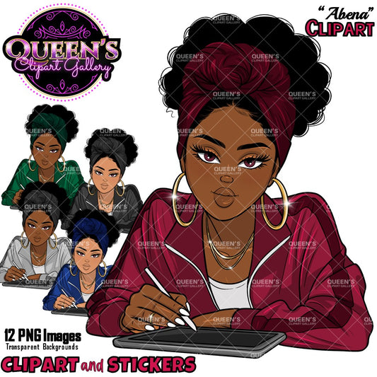 Fashion Clipart | Black Girl Magic Clipart | Black Girl Clipart | Afro Girl Clipart | Afro Woman | Technology Clipart | Girl Boss Clipart