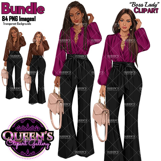 Boss Lady Clipart Bundle PNG | Business Woman Clipart | Fashion Girl Illustration | Professional Woman PNG | Black Woman Illustration