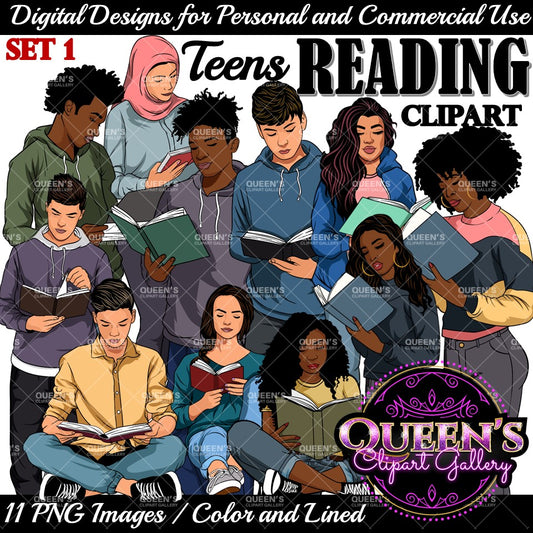 Teens Reading | Teenagers | Back to School | Teens Reading | Reading Clipart | Books Clipart | Reading Clipart