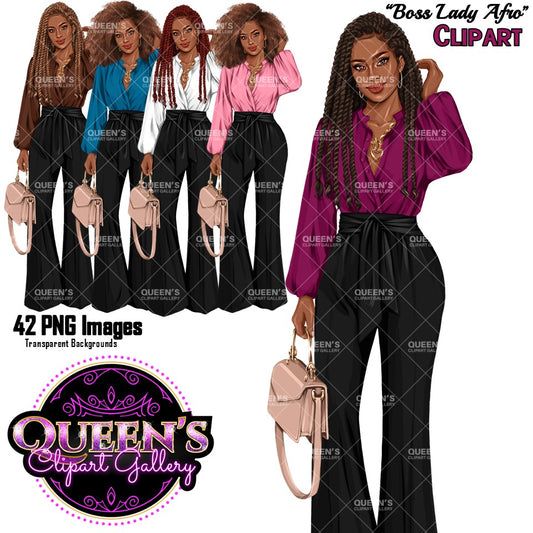 Black Business Woman Clipart PNG | African American Business Woman Clipart | Black Girl Magic Clipart | Black Woman Illustration | Fashion Girl Illustration