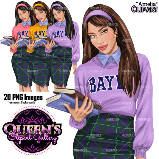 School girl clipart, Fashion girl clipart, Fashion illustration clipart, High school student clipart, Teenager clipart, Woman clipart, Curvy girl png, Girl boss, Planner girl