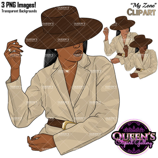 Black Woman Hat Clipart PNG | Fashion Woman Clipart | Afro Woman Illustration | Black Woman Clipart | Black Girl Magic Clipart