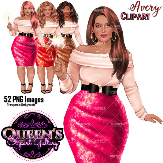 New Year Clipart | New Year's Planner | Fashion Illustration | Fashion Woman Clipart Set | Plus Size | Diverse Women PNG | Celebration | PNG