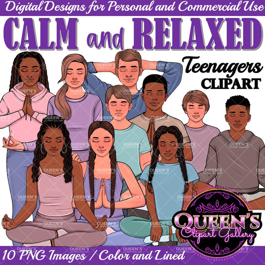 Relaxed High School Teenagers | Calm Teenagers Clipart | Mindfulness Teens Clipart | Yoga Clipart | Mental Health Clipart | Fitness Clipart
