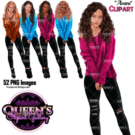 Fashion Woman Clipart PNG | Female Character Clipart | Cozy Sweater Clipart | Fashion Illustration PNG