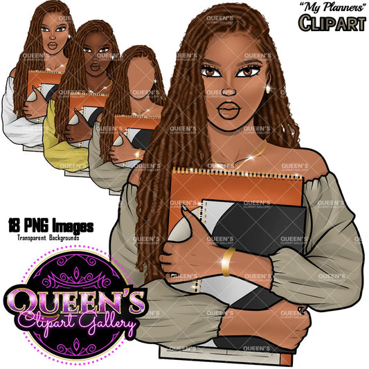 Planner girl clipart, African American girl, Afro girl, Black girl magic, Fashion girl clipart, Planner png Booklover clipart, Clipart books