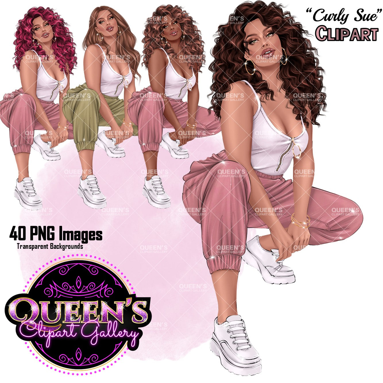 Curly Girl Clipart PNG | Fashion Woman Clipart | Curly Hair Clipart | Fashion Illustration | Woman Illustration