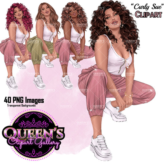 Curly Girl Clipart PNG | Fashion Woman Clipart | Curly Hair Clipart | Fashion Illustration | Woman Illustration