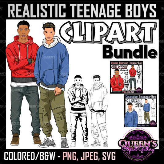 Teenage Boy Clipart Bundle | Realistic Teen Boys Clipart | High School Student Clipart | Teenager Boy PNG