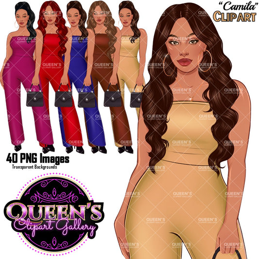 Fashion Woman Clipart | Curvy Woman Jumpsuit PNG | Girl Boss Fashion Illustration | Woman Clipart