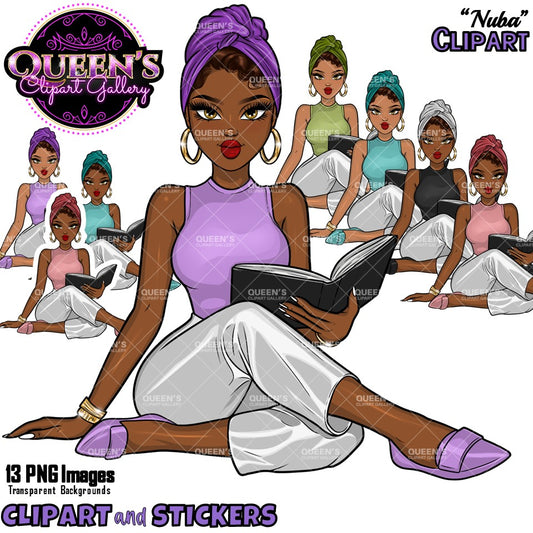 Afro Girl Clipart | Afro Woman Clipart | Stickers, Planner Girl | Business Woman Clipart | Black Girl Magic | Afro Clipart | Booklover