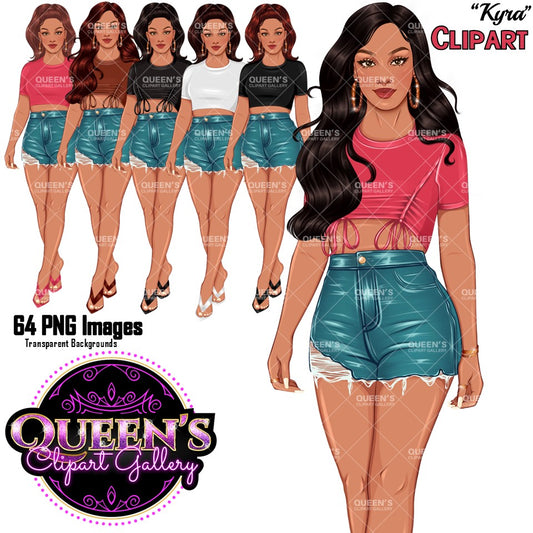 Summer Fashion Woman Clipart | Denim Shorts Woman PNG | Casual Fashion Girl Clipart | Woman Illustration