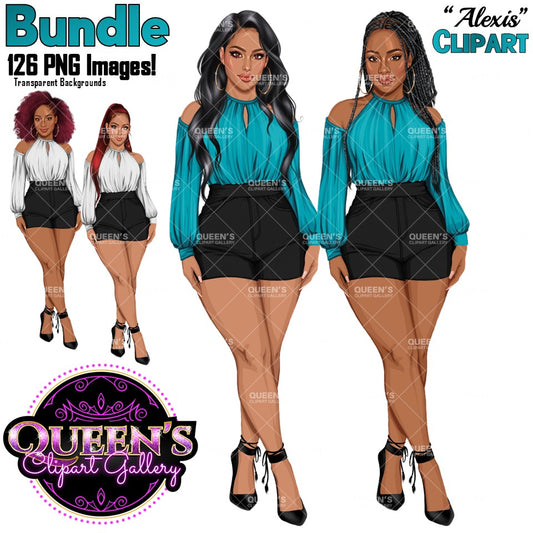 Fashion Woman Clipart Bundle | Black Woman and White Woman Clipart | Girl Boss Fashion PNG Bundle | Fashion Girl Illustration