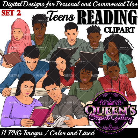 Teens Reading | Teenagers | Back to School | Teens Reading | Reading Clipart | Books Clipart | Reading Clipart