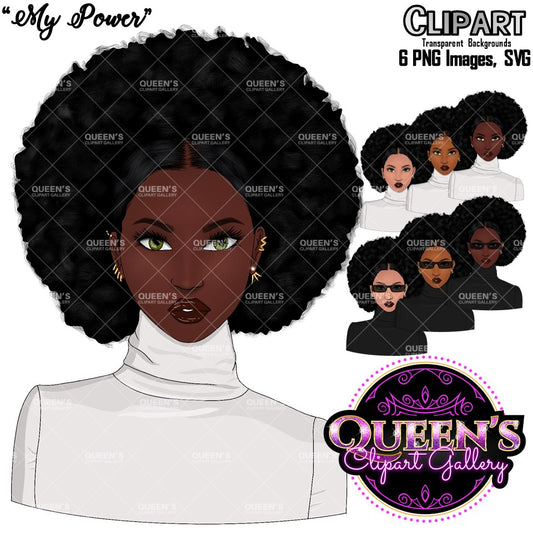 Afro Girl Clipart, Black Woman Clipart, Black Magic Clipart, Afro Face Clipart, Queen Boss, Lady, Black Woman, African American Woman