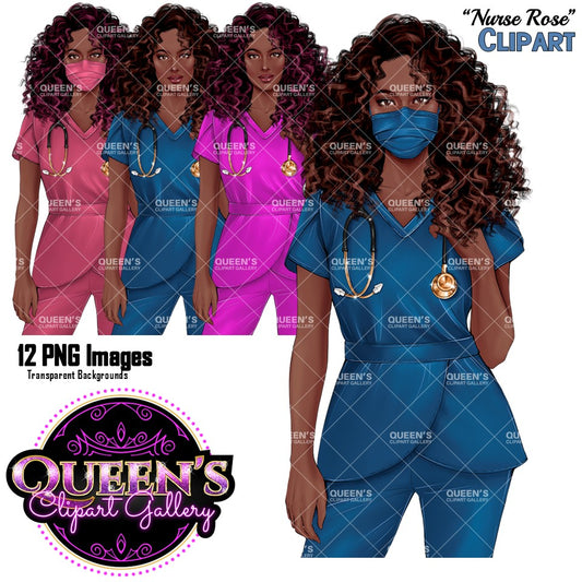 Black Nurse Clipart PNG | African American Nurse Clipart | Healthcare Hero PNG | Medical Scrubs Clipart | Nurse Illustration