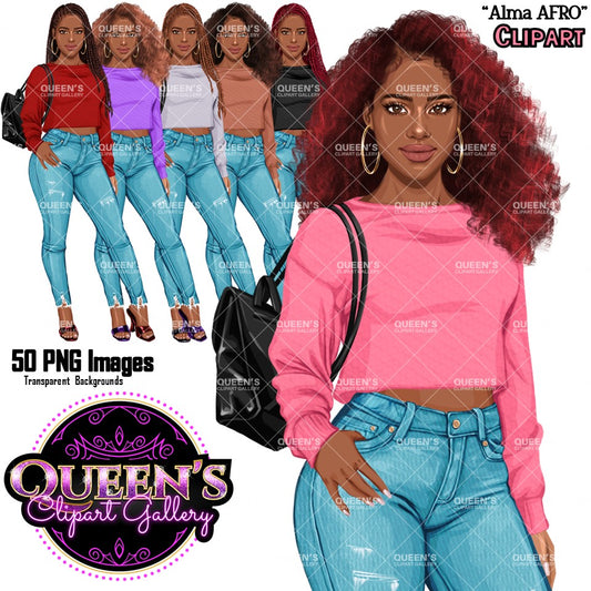 Denim jeans Afro girl, Afro girl clipart, Teenager clipart, Fashion girl clipart, Fashion illustration, Teen Afro girl, Denim Girl Clipart