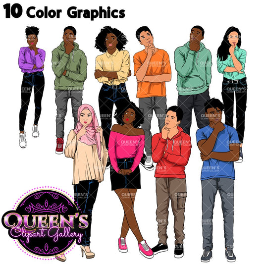 Teenagers, Male Teen Clipart, Female Teen Clipart, Teenager Girl Clipart, Teenager Boy Clipart, Student Boy Clipart, Teens Thinking, Student