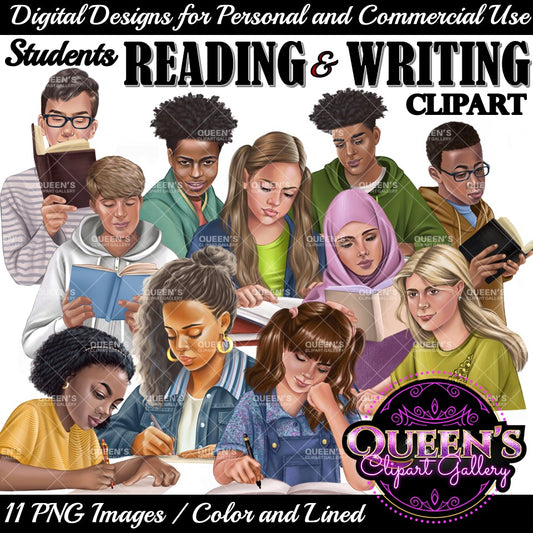Teens Reading Clipart, Teenager Clipart, Back to school, Reading clipart, Teens Clipart, Teens Studying Clipart, Teenagers Clipart, Students