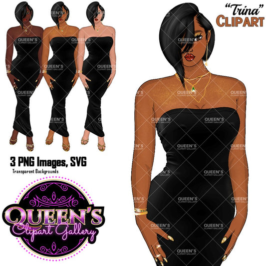 Black Woman Clipart | Elegant Woman Clipart | Fashion Woman Clipart | Afro Woman PNG | Night Out Fashion PNG