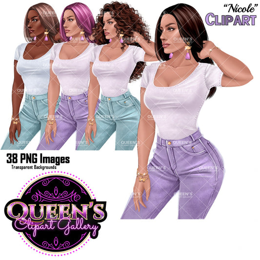 Fashion Woman Clipart | Denim Jeans Girl Clipart | Fashion Girl Clipart | Fashion Illustration PNG