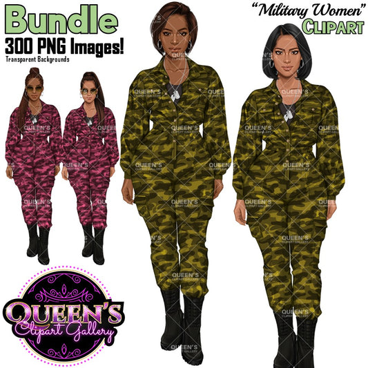 Military Female Soldier | Military Women Clipart | Female Soldier PNG Bundle | Veteran's Day Illustration
